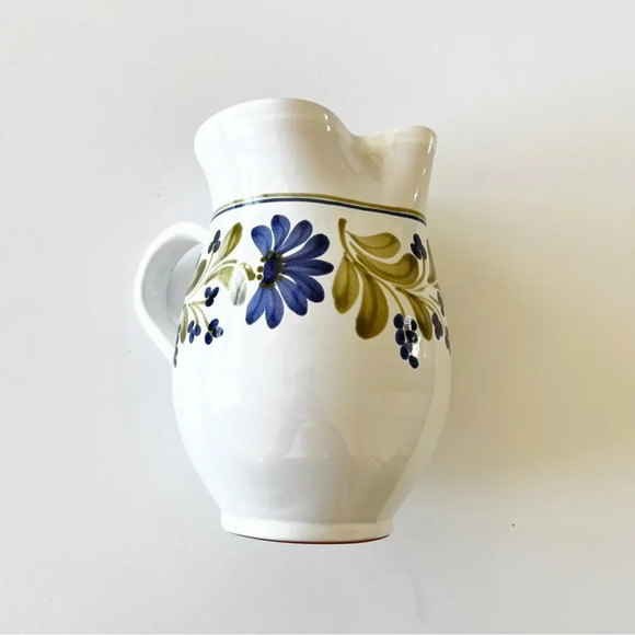 Williams Sonoma Grande Cuisine Blue Floral Pitcher Hungary Hand Painted Bent Lip - Picture 2 of 10